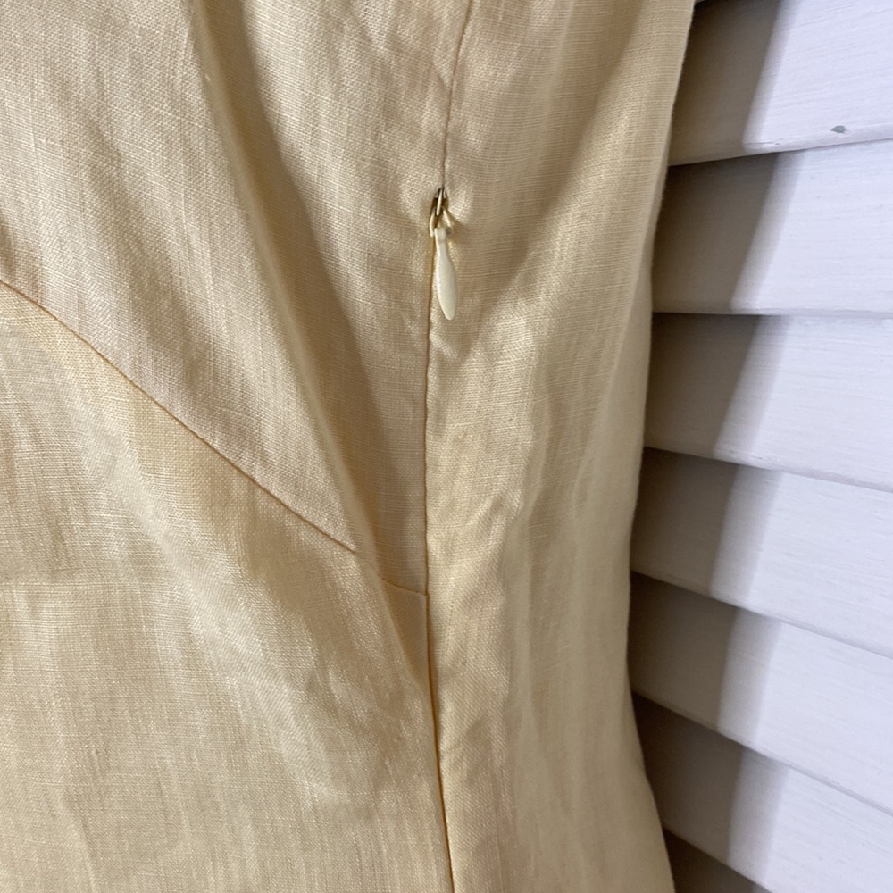 90s vintage Talbots Irish Linen buttercream yellow v- neck sleeveless dress - Picture 8 of 8